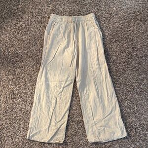 Cream Linen Drawstring Pants